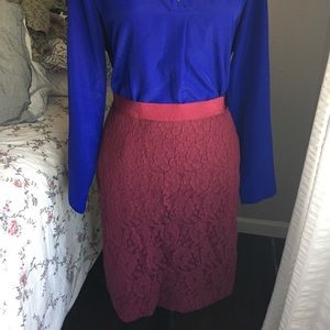 Ann Taylor Maroon Lace Pencil Skirt